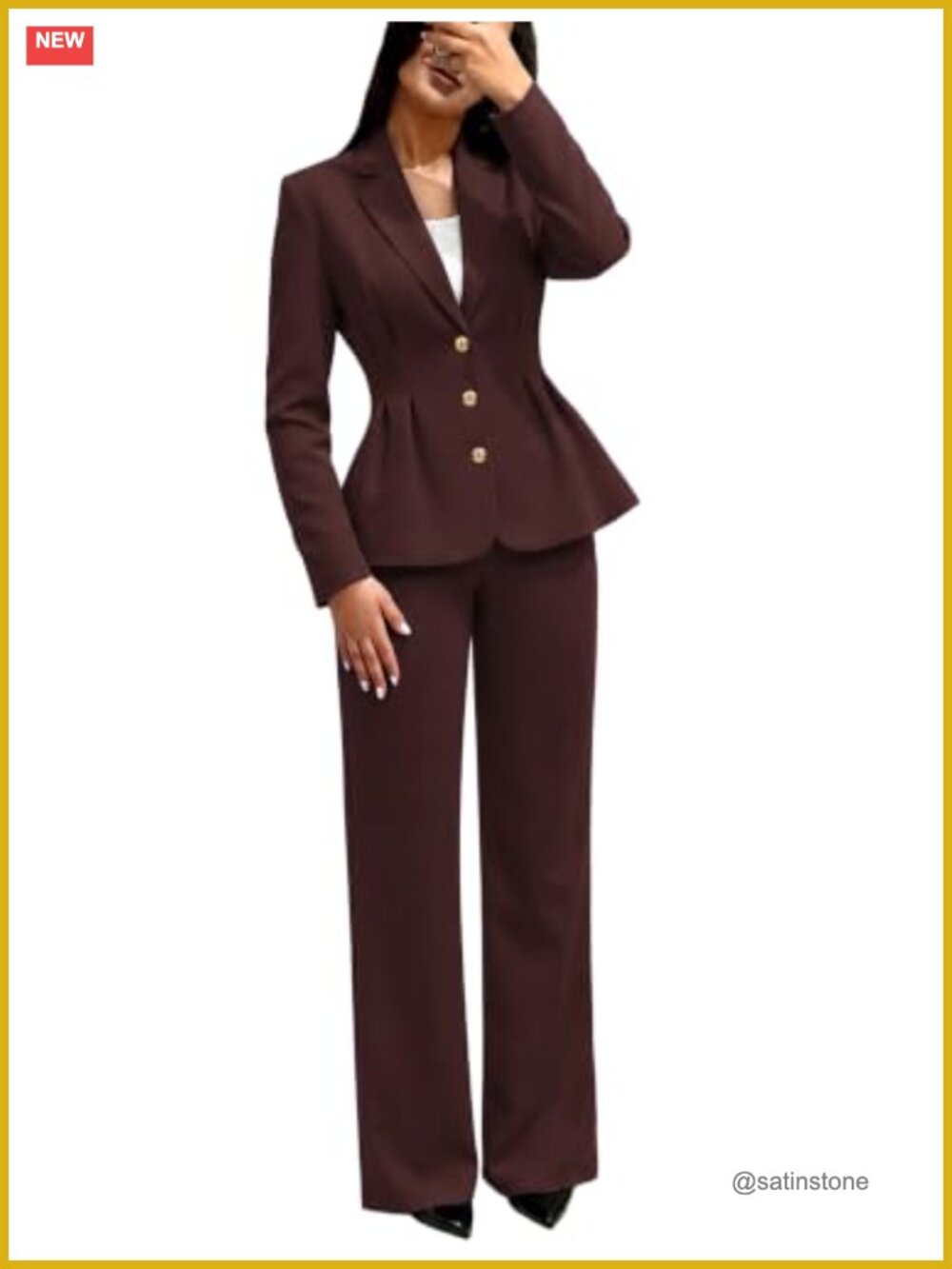 Women's 2 Piece Peplum Blazer Suit Wide Leg Business Pants Set